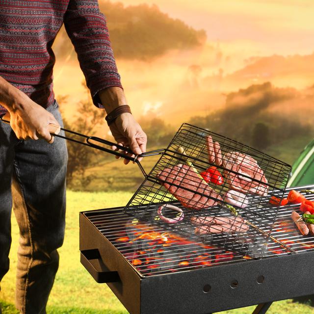 Delcasa Barbecue Grill, Durable Iron Construction, DC2195 - Wooden Handle, Premium-Quality Material, Extended Heat-Resistant Handle - SW1hZ2U6NDI0NzU3