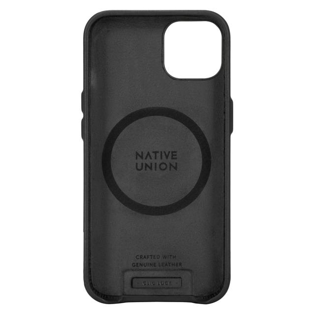 Native Union Clic Classic Magnetic Case for Apple iPhone 13 Pro - Supports Apple MagSafe Charge and Mount, Made of Genuine Leather, Slim and Lighweight - Black - SW1hZ2U6MzYxMTI5