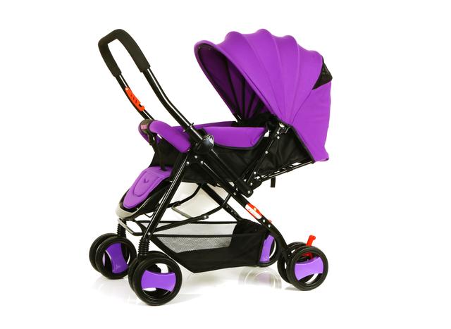 Baby Plus Baby Stroller Cum Pram 0-36 M | Reversible Handle Bar | With Basket | - Purple - SW1hZ2U6NDIyNDY1