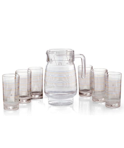 إبريق ماء مع طقم كاسات كبيرة 6 قطع  Royalford Glass Whiteline Water Set