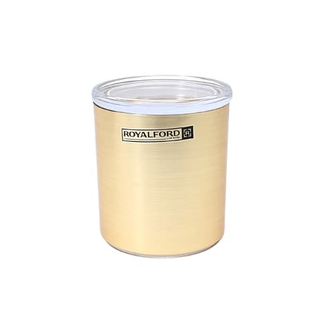 علب تخزين طعام من الاكريليك الذهبي من رويال فورد سعة 610 مل  Royalford Solid Gold Acrylic Window Canister