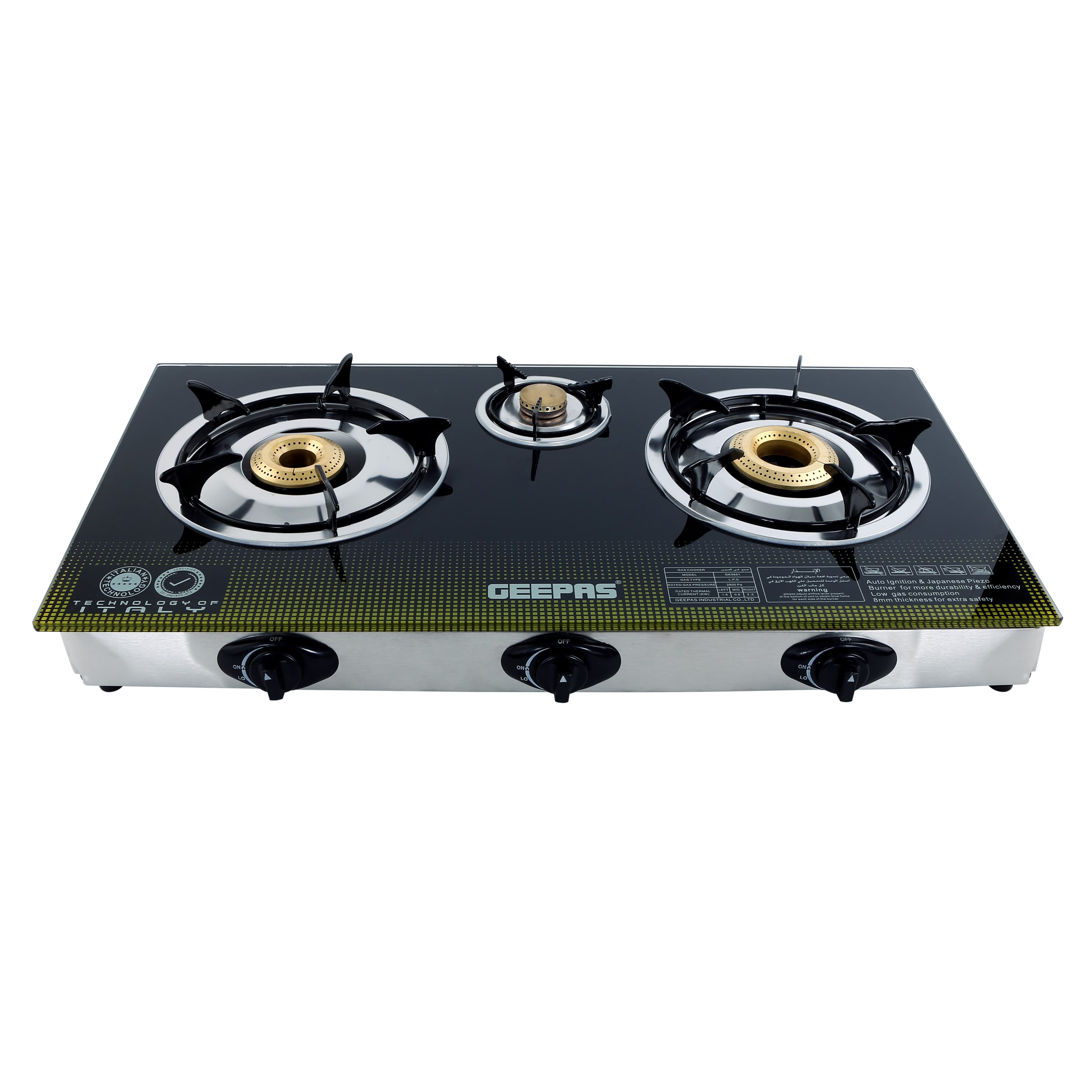 Geepas Glass Triple Burner Gas Cooker