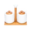 طقم توابل ( 2 قطعة ) مع حامل خشبي - ابيض Royalford -  Porcelain Condiment Set with Wooden Stand - Ideal for Daily Use