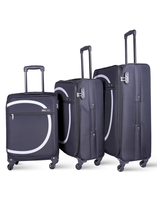 طقم حقائب سفر 3 حقائب مادة PP بعجلات دوارة (20 ، 24 ، 28) بوصة أسود PARA JOHN – Travel Luggage Suitcase, Set of 3 – Trolley Bag, Carry On Hand Cabin Luggage Bag - 294694