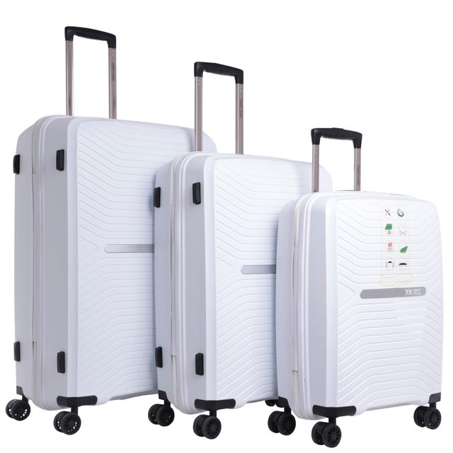طقم حقائب سفر 3 حقائب مادة PP بعجلات دوارة (20 ، 24 ، 28) بوصة أبيض PARA JOHN - Travel Luggage Suitcase Set of 3 - Trolley Bag, Carry On Hand Cabin Luggage Bag - Lightweight - SW1hZ2U6NDM4MDE1