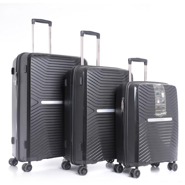 طقم حقائب سفر 3 حقائب مادة PP بعجلات دوارة (20 ، 24 ، 28) بوصة أسود PARA JOHN - Travel Luggage Suitcase Set of 3 - Trolley Bag, Carry On Hand Cabin Luggage Bag - Lightweight (20 ، 24 ، 28) inch - SW1hZ2U6NDM3NjMy