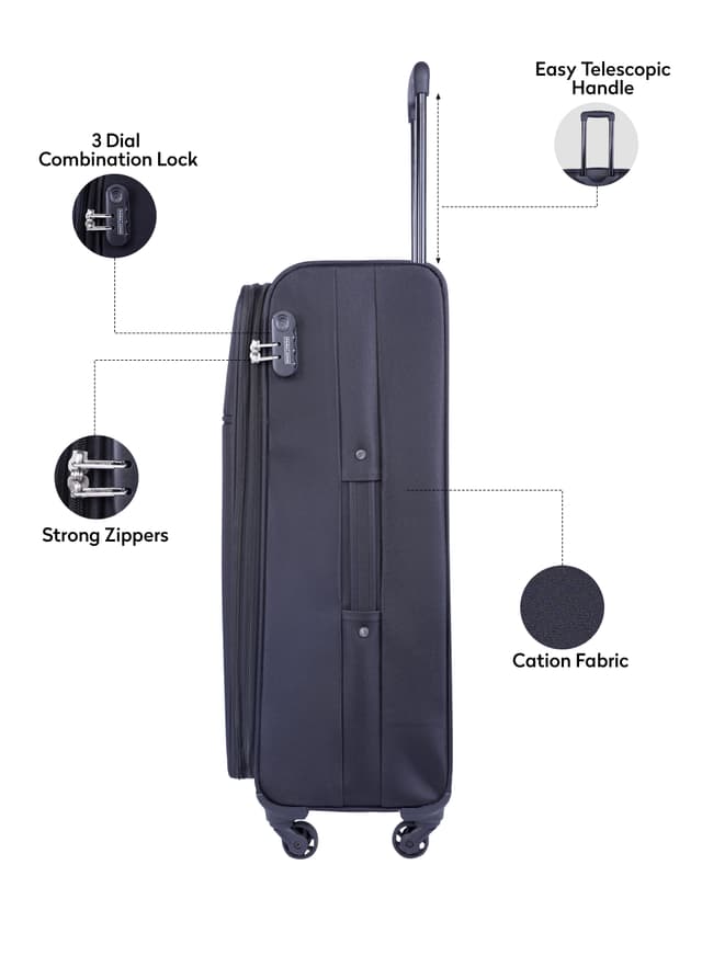 طقم حقائب سفر 3 حقائب مادة PP بعجلات دوارة (20 ، 24 ، 28) بوصة أسود PARA JOHN – Travel Luggage Suitcase, Set of 3 – Trolley Bag, Carry On Hand Cabin Luggage Bag - 189423