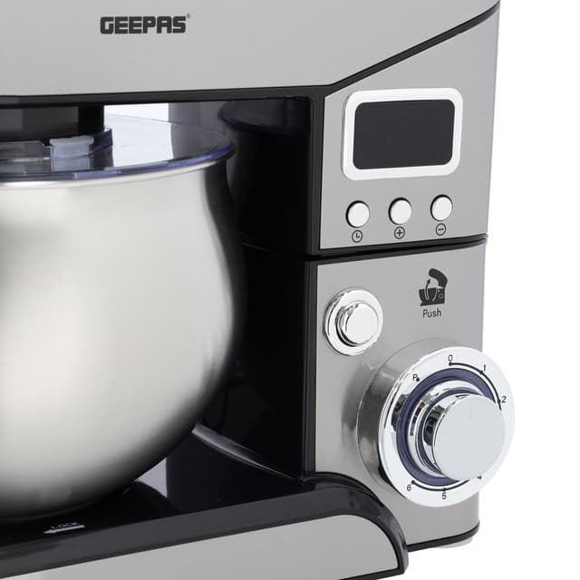 Geepas Digital Multi-Function Kitchen Machine, GSM43046 | 6 Speed Control | Kitchen Electric Mixer with Dough Hook, Whisk, Beater | 5L Stainless Steel Bowl with Lid | 1300W Powerful Motor - 196249