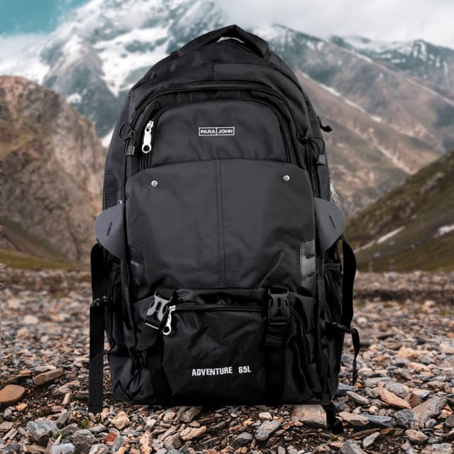 شنطة ظهر للتخييم بسعة 65 ليتر لون أسود Hiking Backpack 65L Mountain Camping Trekking Daypack Gear - PARA JOHN