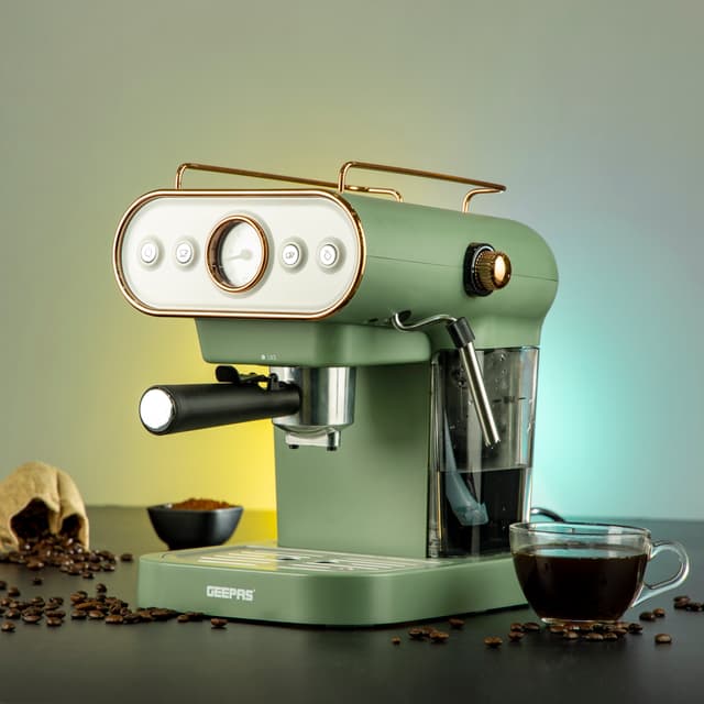Geepas 3-in-1 Espresso Coffee Maker,1.0L Capacity, GCM41514 - Capsule System, With Thermometer,19 Bar Pump Pressure, Nespresso Compatible, Dolce Gusto Capsule, Coffee Powder Compatible, 2 Years Warranty