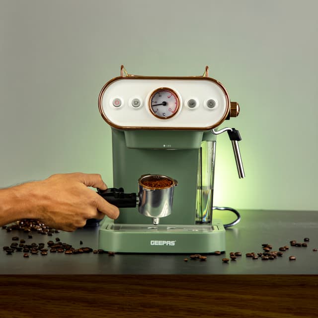 Geepas 3-in-1 Espresso Coffee Maker,1.0L Capacity, GCM41514 - Capsule System, With Thermometer,19 Bar Pump Pressure, Nespresso Compatible, Dolce Gusto Capsule, Coffee Powder Compatible, 2 Years Warranty