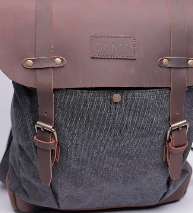 CANVY PARA JOHN Canvy Leather Canvas Backpack - Vintage Rucksack 16Oz" Laptop Bag - Unisex Laptop Bag - 190138