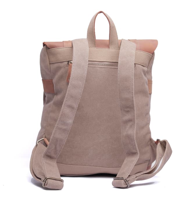 شنطة ظهر جلد لون بيج مقاس 15 بوصة Leather Canvas Backpack - Canvy - 190140