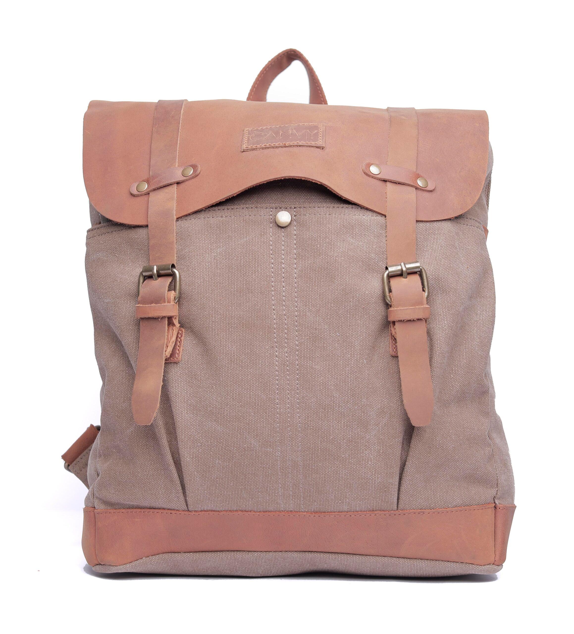 CANVY PARA JOHN Canvy Leather Canvas Backpack - Vintage Rucksack 16Oz" Laptop Bag - Unisex Laptop Bag