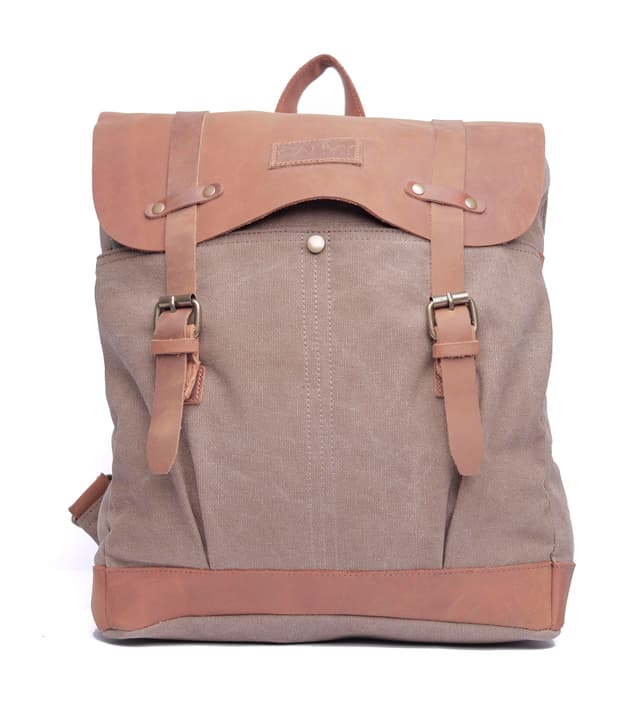 شنطة ظهر جلد لون بيج مقاس 15 بوصة Leather Canvas Backpack - Canvy - 294888