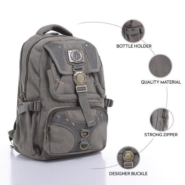 شنطة ظهر متعددة الإستخدامات قياس 18 إنش لون رمادي 18'' Canvas Leather Backpack - Travel Backpack/Rucksack - Casual Daypack College Campus - PARA JOHN - SW1hZ2U6NDM4NzYw