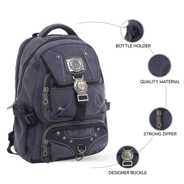 شنطة ظهر متعددة الإستخدامات قياس 20 إنش لون كحلي 20'' Canvas Leather Backpack - Travel Backpack/Rucksack - Casual Daypack College Campus - PARA JOHN - SW1hZ2U6NDM4Nzg2