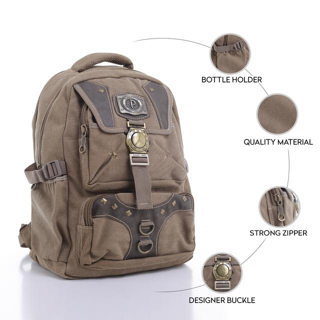 شنطة ظهر متعددة الإستخدامات قياس 18 إنش لون بيج 18'' Canvas Leather Backpack - Travel Backpack/Rucksack - Casual Daypack College Campus - PARA JOHN - SW1hZ2U6NDM4Nzc1