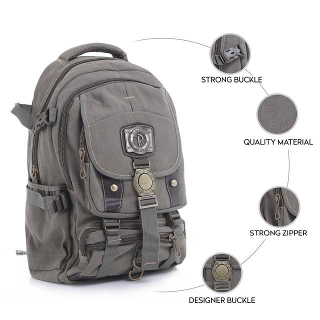 شنطة ظهر متعددة الإستخدامات قياس 18 إنش لون بيج 18'' Canvas Leather Backpack - Travel Backpack/Rucksack - Casual Daypack College Campus - PARA JOHN - SW1hZ2U6NDM4OTcy