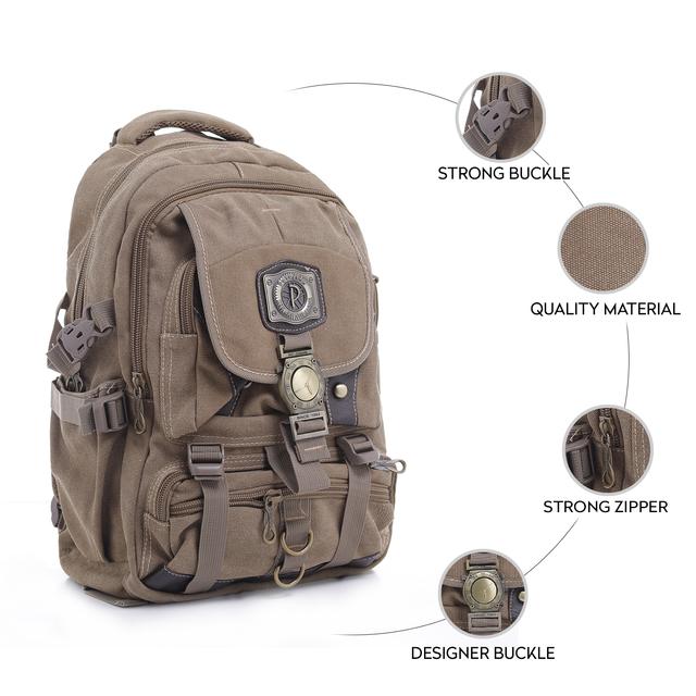 شنطة ظهر متعددة الإستخدامات قياس 18 إنش لون بيج 18'' Canvas Leather Backpack - Travel Backpack/Rucksack - Casual Daypack College Campus - PARA JOHN - SW1hZ2U6NDM5MDAz