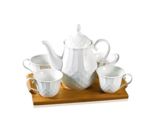 اطقم فناجين شاي مع ابريق بورسلين من رويال فورد Royalford Porcelain Tea Set With Bamboo Tray