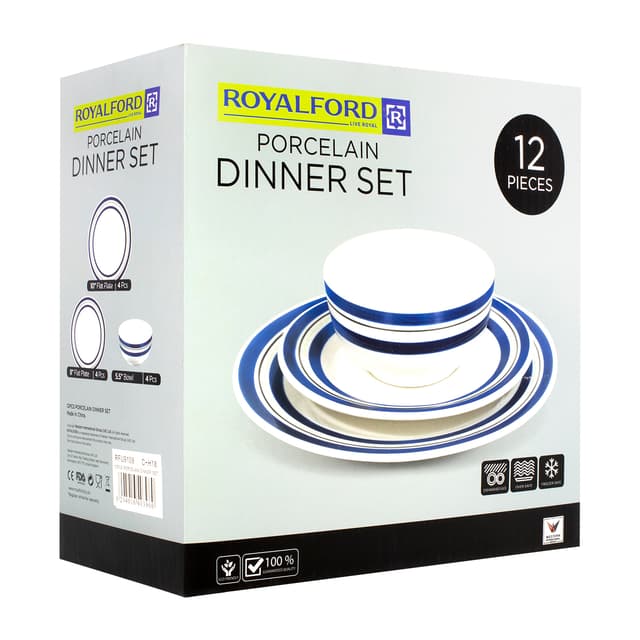 طقم غداء من البورسلان 12 قطعة | Royalford Porcelain Dinner Set