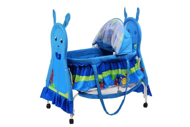 سرير للأطفال مع ناموسية أزرق Swing Cradle Cum Crib With - Baby Plus