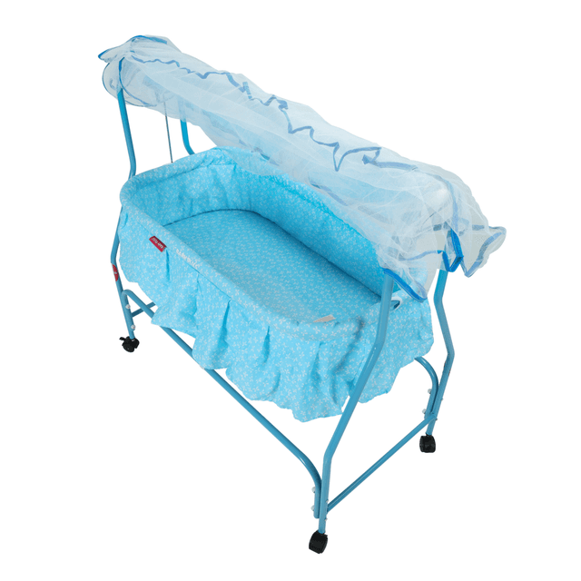 سرير للأطفال هزاز مع ناموسية أزرق Baby Cradle With Swing - Baby Plus