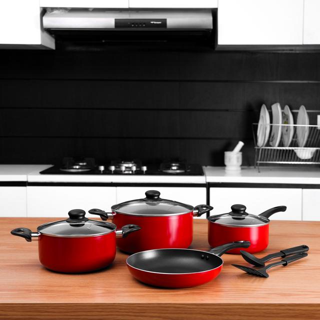 Delcasa Non-Stick Cookware Set, 9pcs, DC1995 | 3 Layer Durable Aluminium Construction | Tempered Glass Lid With Steel Frame | CD Bottom | Bakelite Handle | Dishwasher Safe - SW1hZ2U6NDQ0NDgw