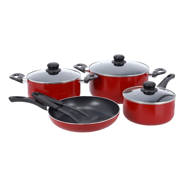 Delcasa Non-Stick Cookware Set, 9pcs, DC1995 | 3 Layer Durable Aluminium Construction | Tempered Glass Lid With Steel Frame | CD Bottom | Bakelite Handle | Dishwasher Safe