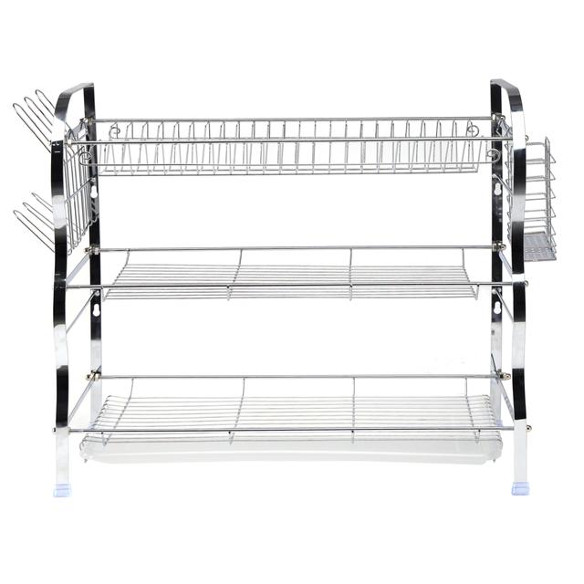 Delcasa 3 Layer Wall Mount Dish Rack, Stainless Steel, DC2093 | Iron Construction | PP Drain Board | Stainless Steel Compact Dish Drainer For Kitchen | Utensil Holder Such As Forks, Spoons, Knife, Hanging Mugs, Bowls, Small Skillets - SW1hZ2U6NDQyNzQ5