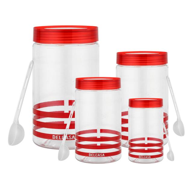 Delcasa Canister Set 5 Pcs, Pet Plastic Transparent, DC2185 | Lightweight, Easy To Clean | Air Tight Kitchen Food Cereal Containers | Ideal For Flour, Sugar, Coffee, Candy, Spice Jars - SW1hZ2U6NDM5NjAx