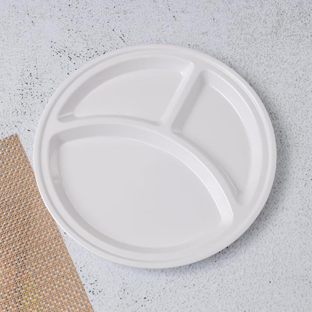 Delcasa 12.5-Inch Round Mess Tray, Dishwasher Safe, DC2331 - Divided Serving Dish, Portable Platter, 3 Round Compartment Appetizer Serving Tray, Durable and Chip Resistant, Sauce Dishes for Restaurant Kitchen - SW1hZ2U6NDQ0NDE2