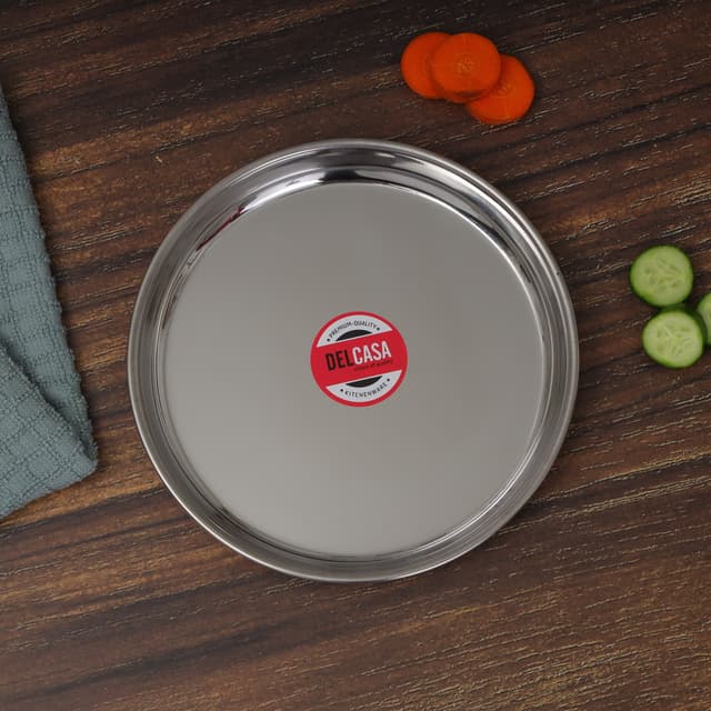 Delcasa 10 Inch Bidding Thali, Stainless Steel, DC2436 | Stainless Steel Plate For Eating, Camping, Adults And Kids | Round, Durable, Lightweight, Easy to Clean High Quality Stainless Steel Plate - 193596