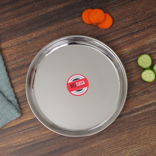 Delcasa 10 Inch Bidding Thali, Stainless Steel, DC2436 | Stainless Steel Plate For Eating, Camping, Adults And Kids | Round, Durable, Lightweight, Easy to Clean High Quality Stainless Steel Plate - 193599