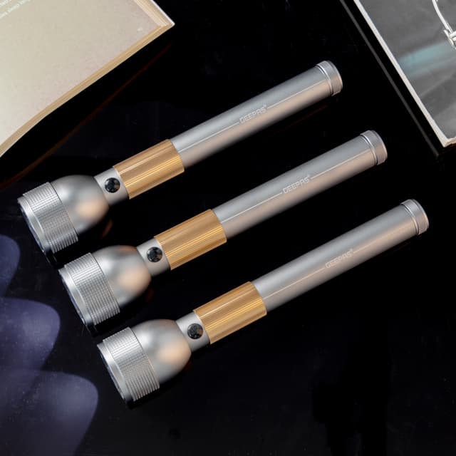 Geepas Rechargeable Waterproof LED Flashlight, GFL51079 - Lifetime Warranty for CREE LED, Aluminium Body, 4hrs Working, Li-Ion Battery 3.7V 4000mAh, Ideal for Trekking, Camping & More