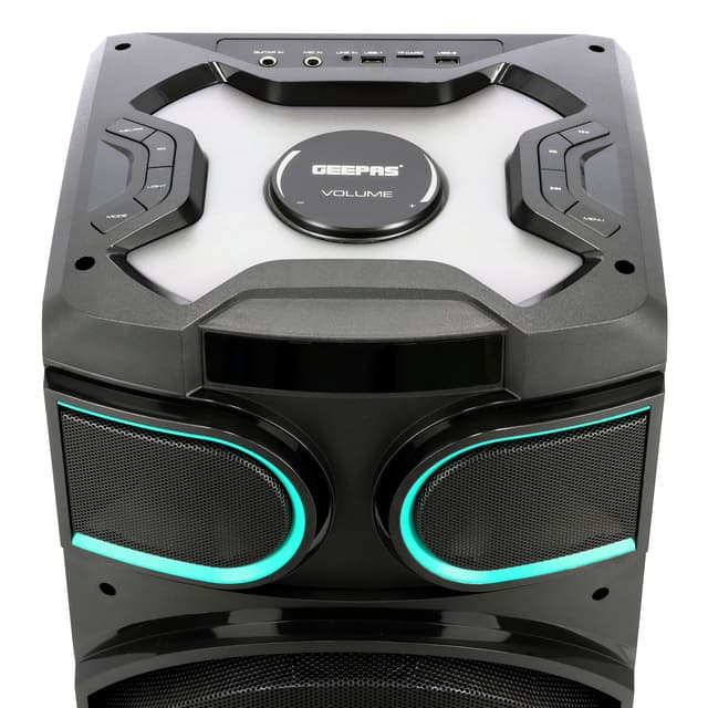 Geepas Rechargeable Professional Speaker, GMS11170 - 80000W PMPO, USB/FM/TF Card, Bluetooth, 12V/7A Lead-Acid Battery, TWS Function, Remote, LED Light Mode Select - 193920