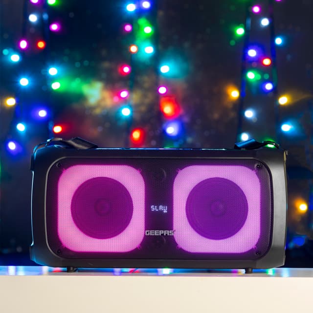 Geepas Portable And Rechargeable Professional Speaker, GMS11171 | Bluetooth/USB/TF Card/FM/TWS | Microphone & Guitar Input Jack | 7.4V 3600mAh Lithium Battery