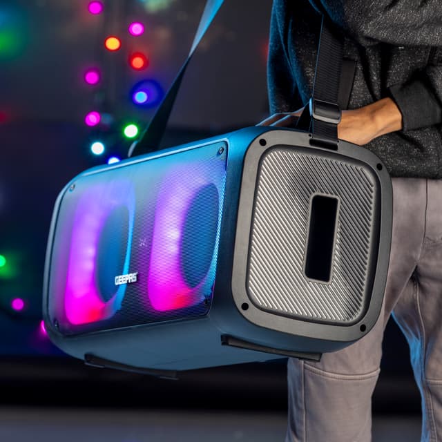 Geepas Portable And Rechargeable Professional Speaker, GMS11171 | Bluetooth/USB/TF Card/FM/TWS | Microphone & Guitar Input Jack | 7.4V 3600mAh Lithium Battery