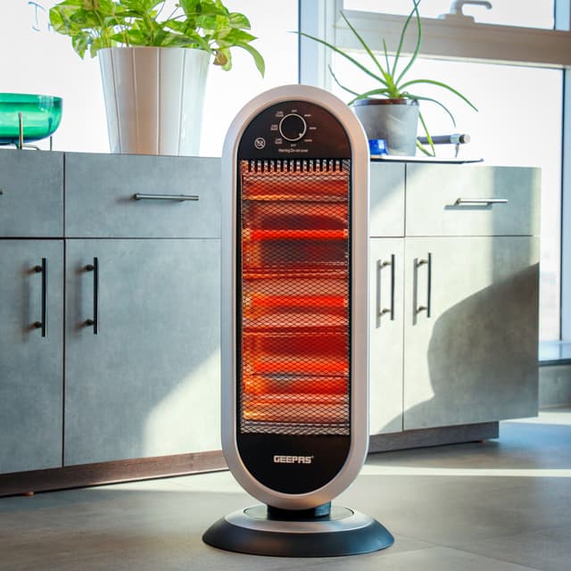 Geepas Quartz Heater, Adjustable Thermostat, GQH28523 - Instant Heating, Automatic Tip-Over Protection ,400W/800W/1200W Heating Power, Wide Angle Oscillation - 192331