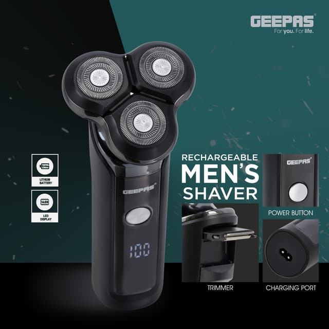 ماكينة حلاقة الشعر ذات الثلاث رؤوس قابلة لإعادة الشحن بقوة 5 واط Rechargeable Men's Shaver With Rotary Head - Geepas