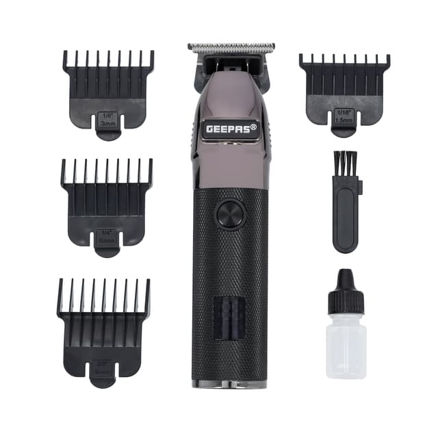 Geepas Rechargeable Hair Clipper with LED Display, GTR56028 | Lithium Battery, 120mins Working | Stainless Steel Blades | Travel Lock | USB Charging | 4 Guide Combs
