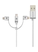 promate USB-C Type C, Micro USB, Apple MFi Lightning Cable 3 in 1 Triple Head Data and Charge Cable For Apple, Android and Type C Devices, Unilink-Trio Silver