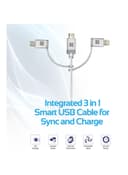 promate USB-C Type C, Micro USB, Apple MFi Lightning Cable 3 in 1 Triple Head Data and Charge Cable For Apple, Android and Type C Devices, Unilink-Trio Silver
