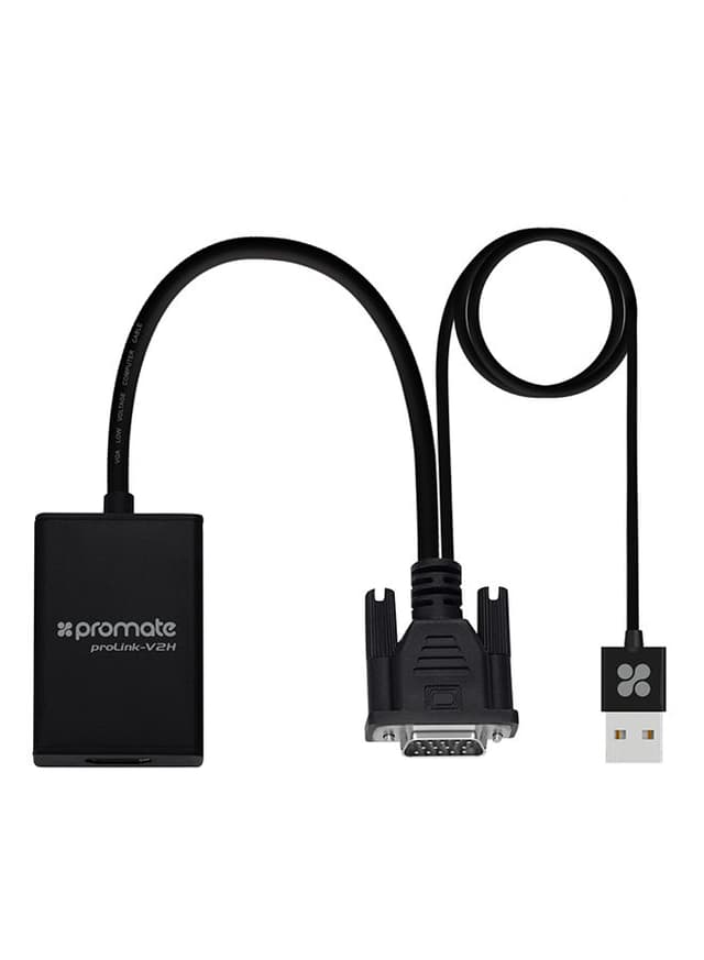 promate VGA To HDMI Converter Adaptor 1080p HD Resolution With Audio Support TV AV HDTV Black - 306380