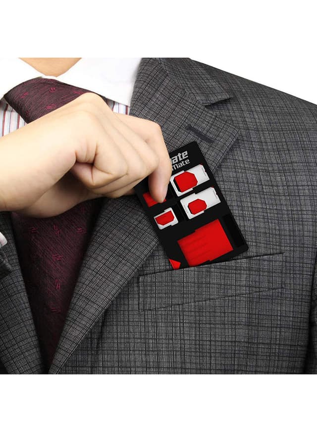 حامل بطاقة SIM/سيم 4 في 1 أسود/أحمر | SIMate Multifunction 4-In-1 Sim Card Holder