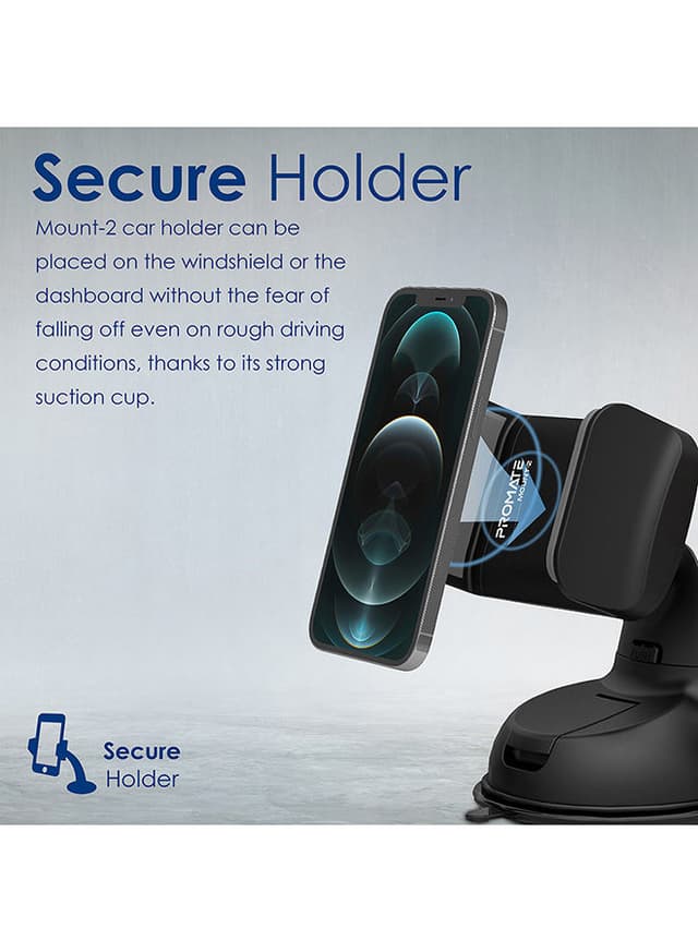 promate Car Holder, Car Mount Holder for Smartphone and GPS, Mount-2 Black Black