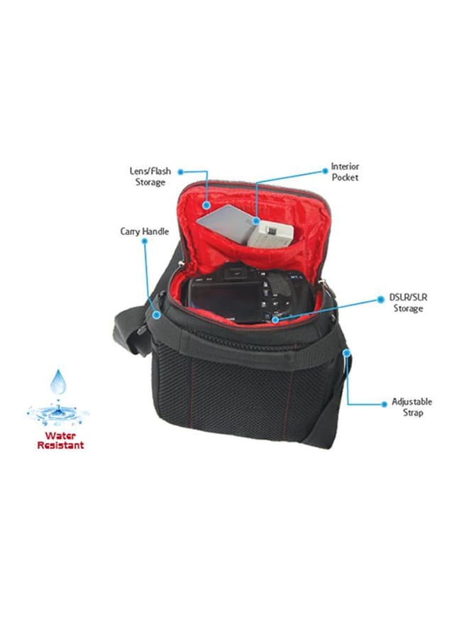 شنطة كاميرا نايلون مضادة للماء أسود Promate - Camera Shoulder Bag , DSLR/SLR for Sony Canon, Nikon – HandyPak1-S Black