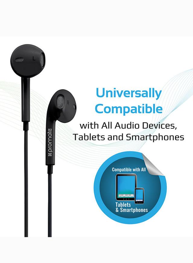 promate Earphones, In-Ear 3.5Mm Universal Crystal Sound And Noise Isolating Earbuds With In-Line Remote Volume Control Built-In Mic For Smartphones, Pc, Tablets, Laptops Black - SW1hZ2U6NTE2NDQ1