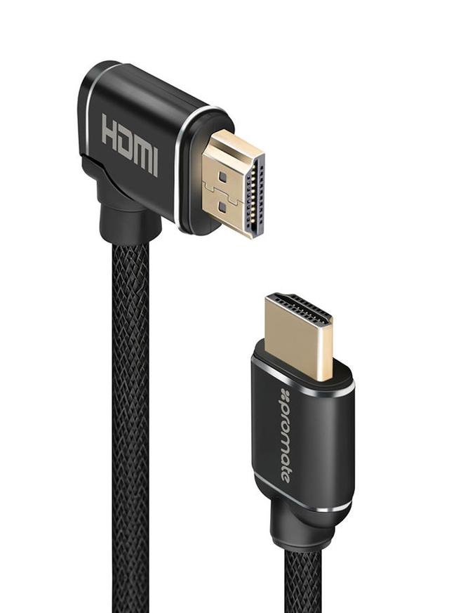 وصلة (كيبل) HDMI 4K بزاوية 90 درجة 3 متر أسود Promate - HDMI Cable With High-Speed And 90 Degree Right-Angle 4K - Black - SW1hZ2U6NTE1NTM4